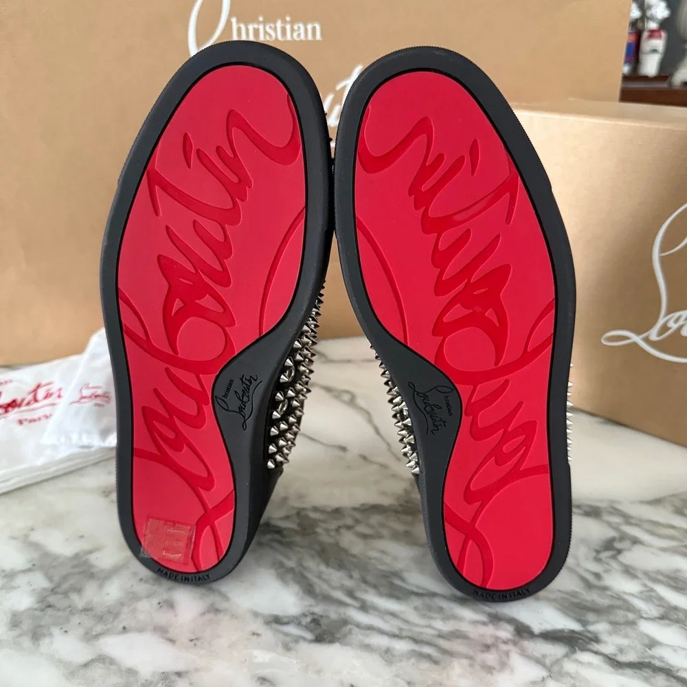 Christian Louboutin 3240804 Women's Vieira Night Spikes Black Sneakers, EU 39.5